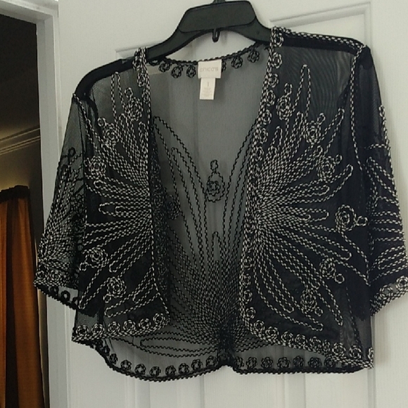 Embroidered Sheer Luxe Bolero Open Jacket Chicos Size 1 or US M 8-10 NWOT - Picture 13 of 13
